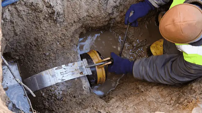 Technician performing underground drainage repair for foundation protection and gutter systems in New Haven, CT